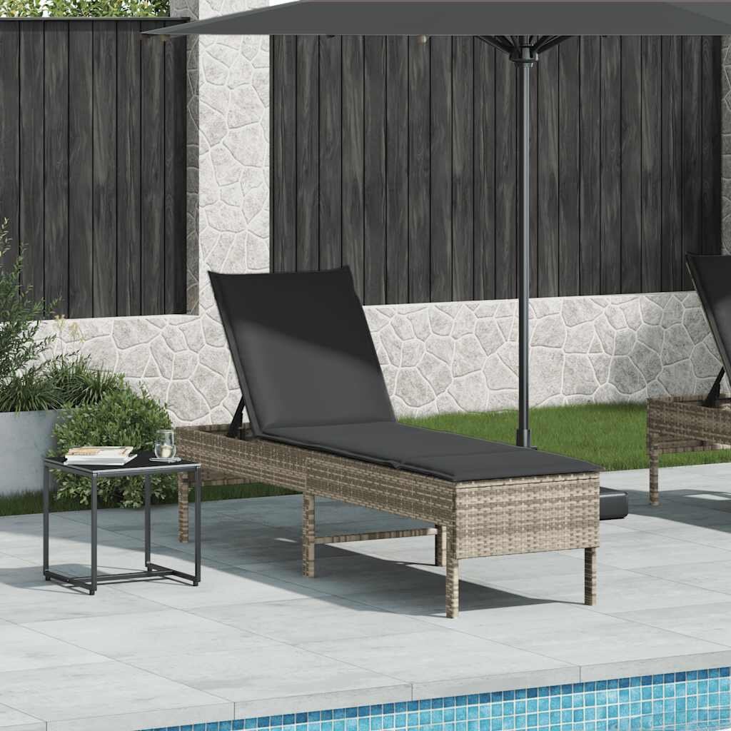 vidaXL Шезлонг с възглавница светлосив 55x200x44 см полиратан