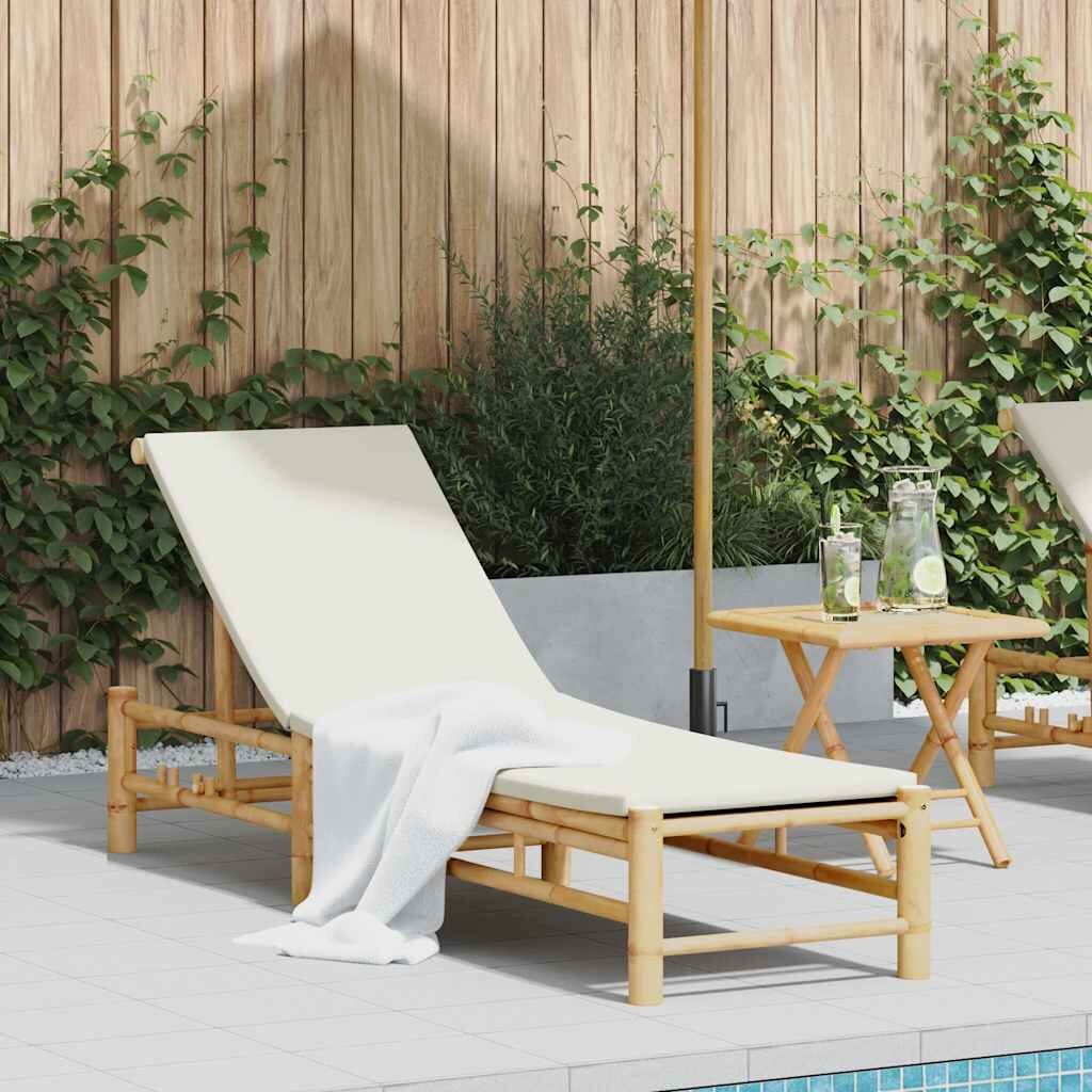 vidaXL Шезлонг с възглавници 55x199x30 см бамбук