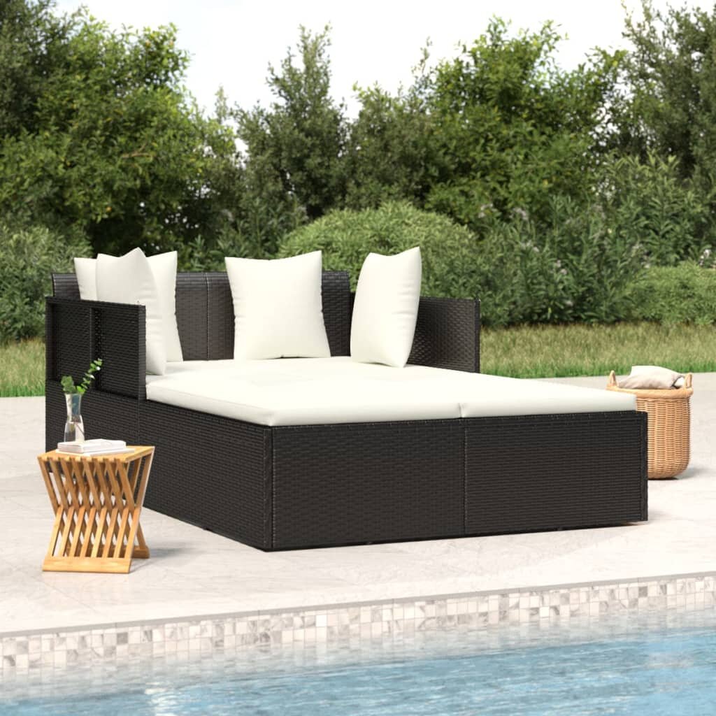 vidaXL Шезлонг с възглавници черен 182x118x63 см полиратан