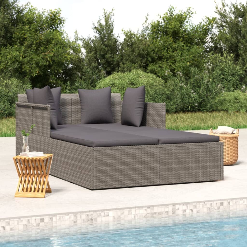 vidaXL Шезлонг с възглавници сив 182x118x63 см полиратан