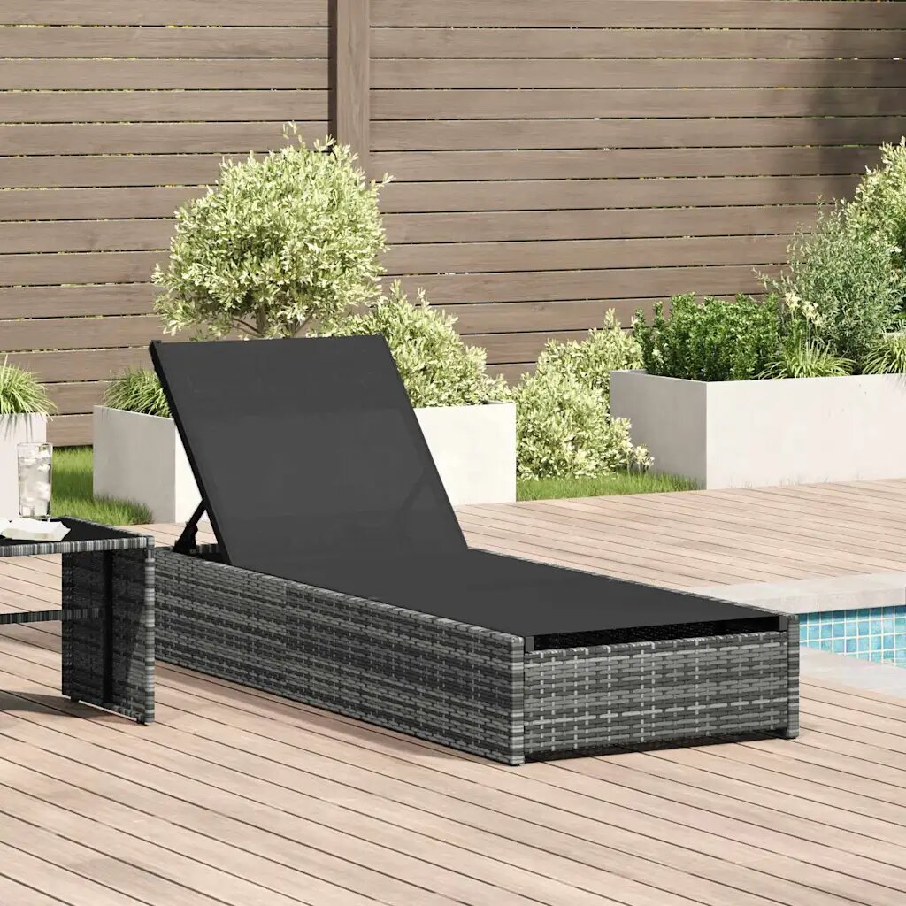 vidaXL Шезлонг Сив 200.5 x 70 x 75 см полиратан