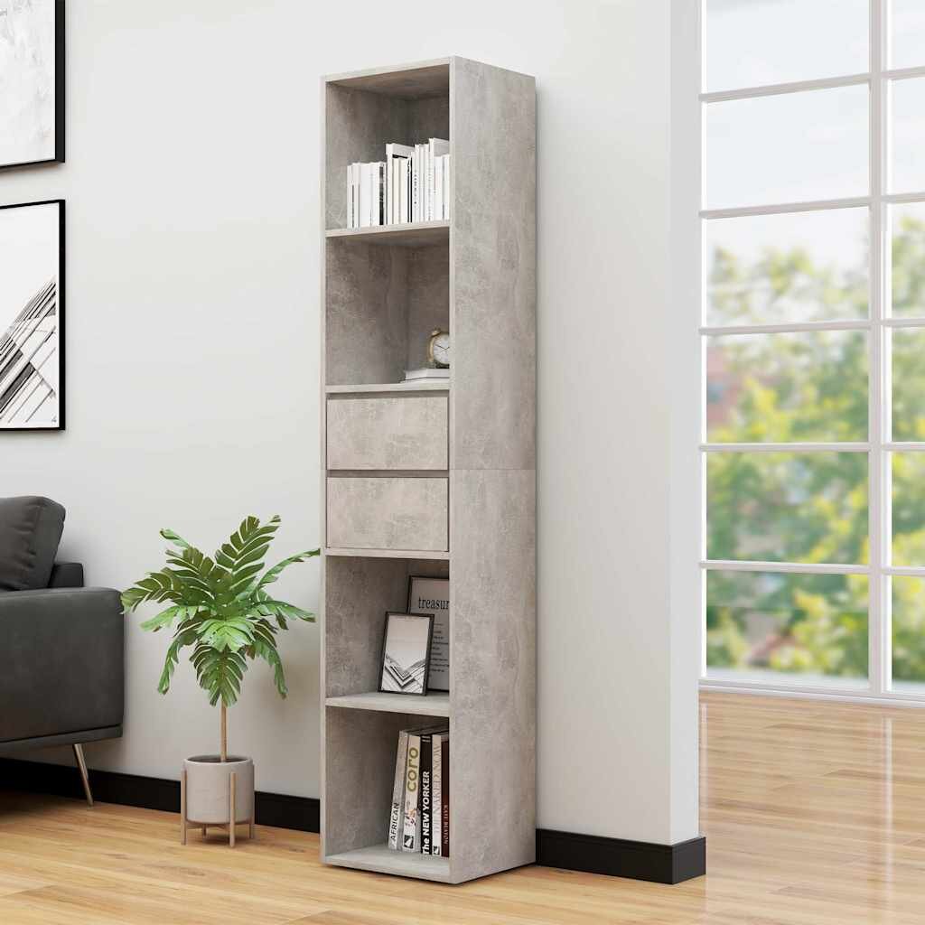 vidaXL Шкаф библиотека бетонно сив 36x30x171 см инженерно дърво
