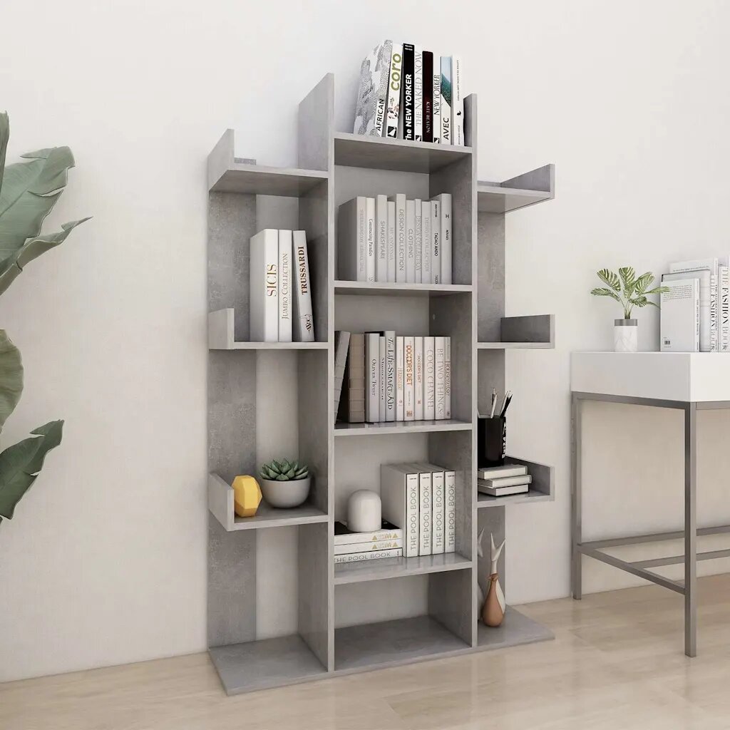 vidaXL Шкаф библиотека бетонно сив 86x255x140 см инженерно дърво