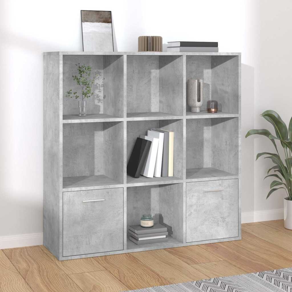 vidaXL Шкаф библиотека бетонно сива 98x30x98 см инженерно дърво