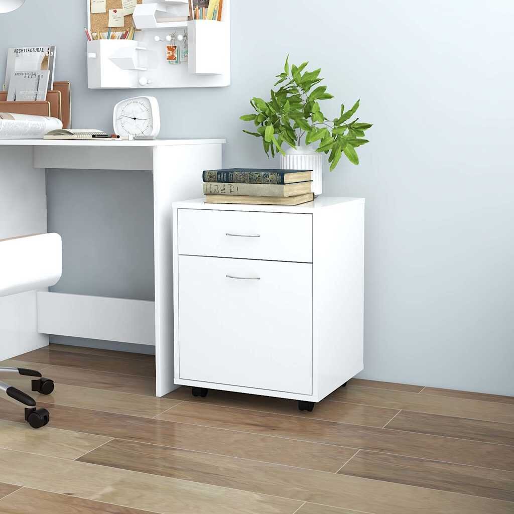 vidaXL Шкаф на колелца бял 45x38x54 см инженерно дърво