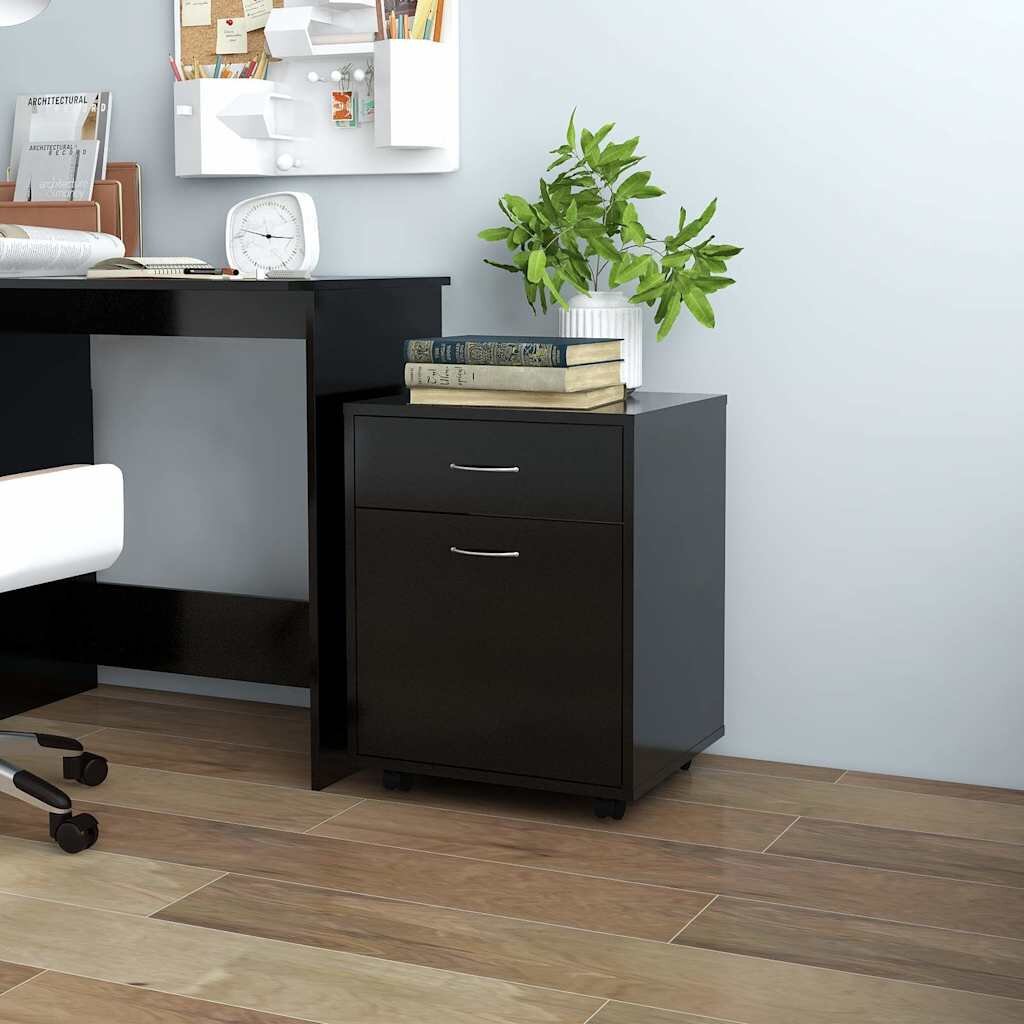 vidaXL Шкаф на колелца черен 45x38x54 см инженерно дърво