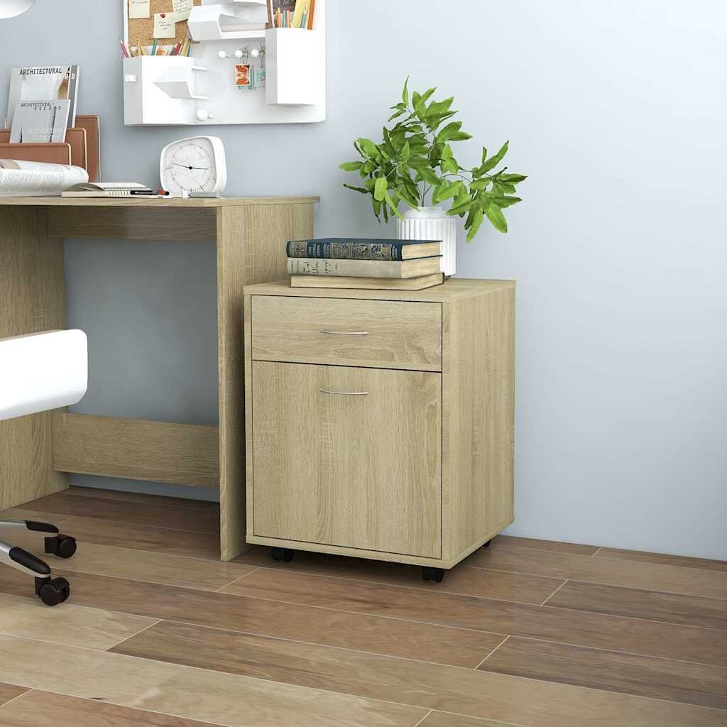 vidaXL Шкаф на колелца дъб сонома 45x38x54 см инженерно дърво