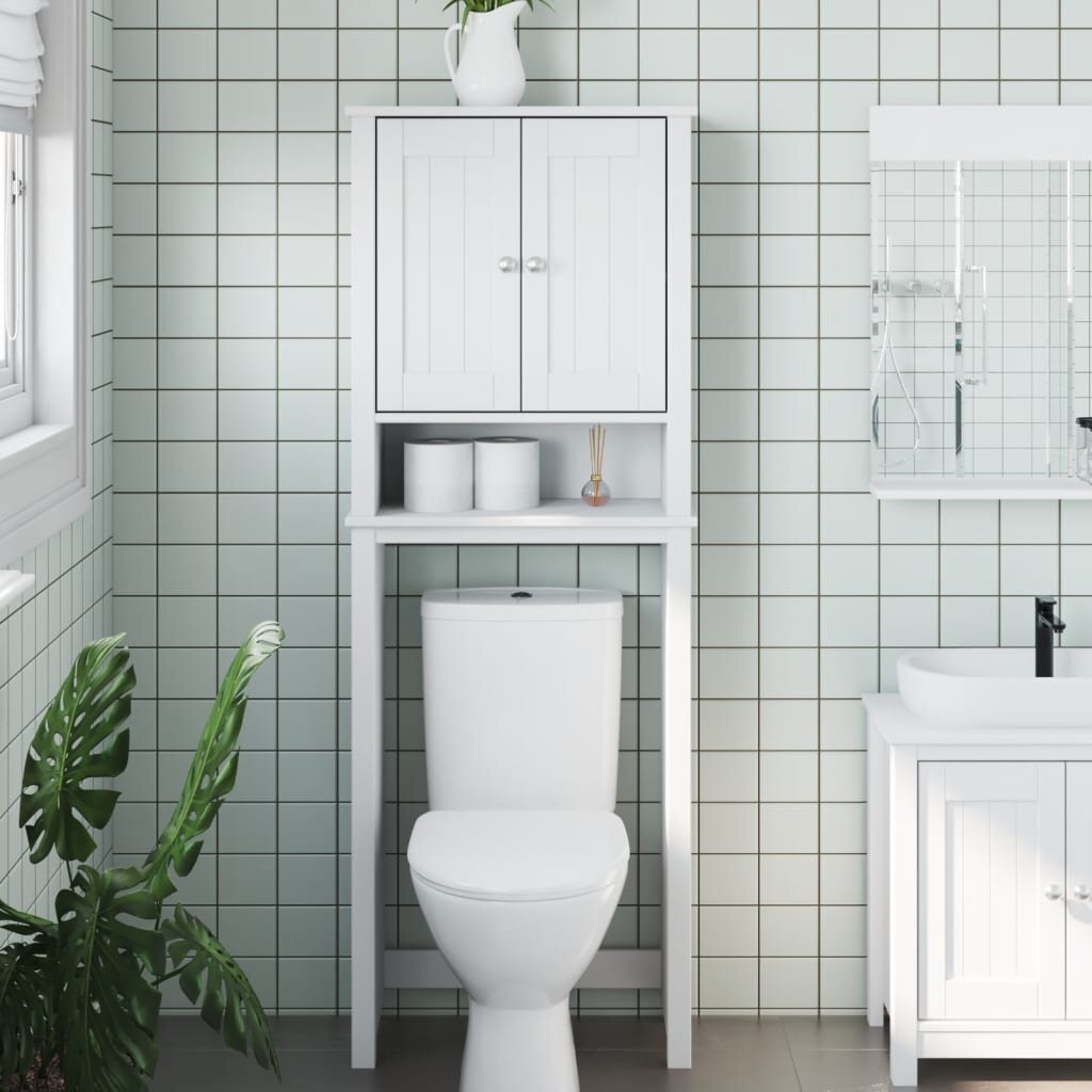 vidaXL Шкаф над тоалетната чиния BERG бял 60x27x1645 см масивно дърво