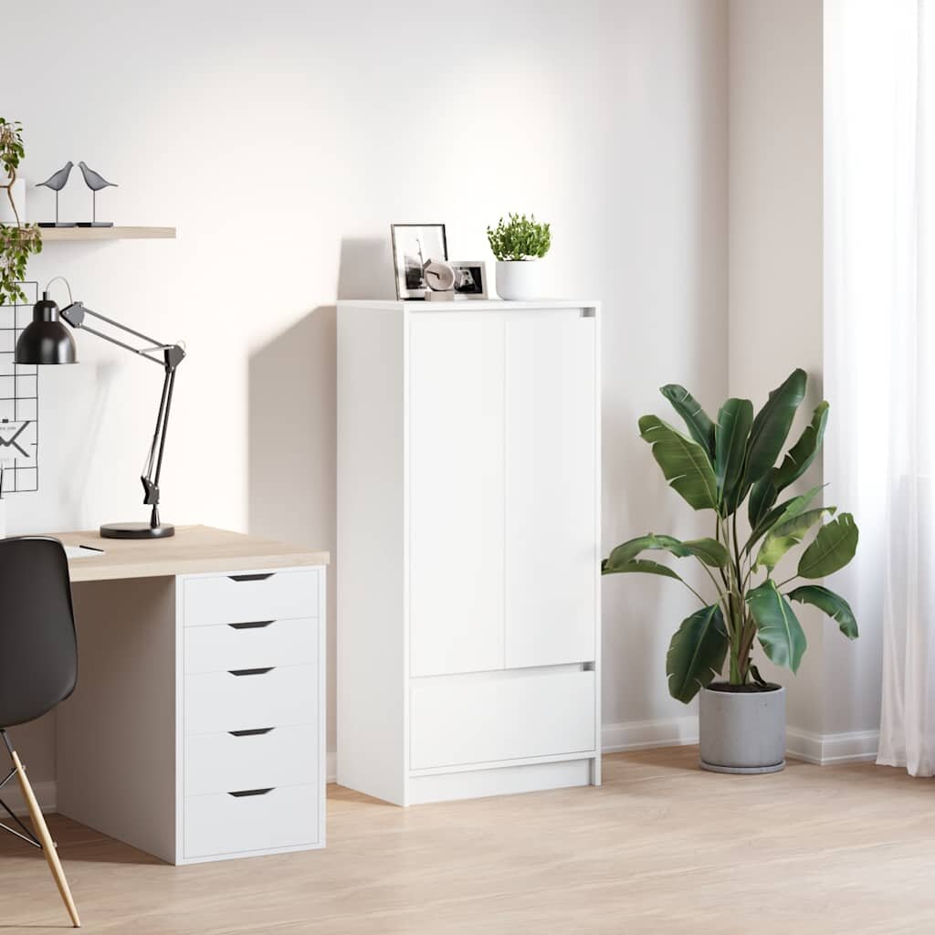 vidaXL Шкаф с чекмедже бели 555x34x1195 см инженерно дърво