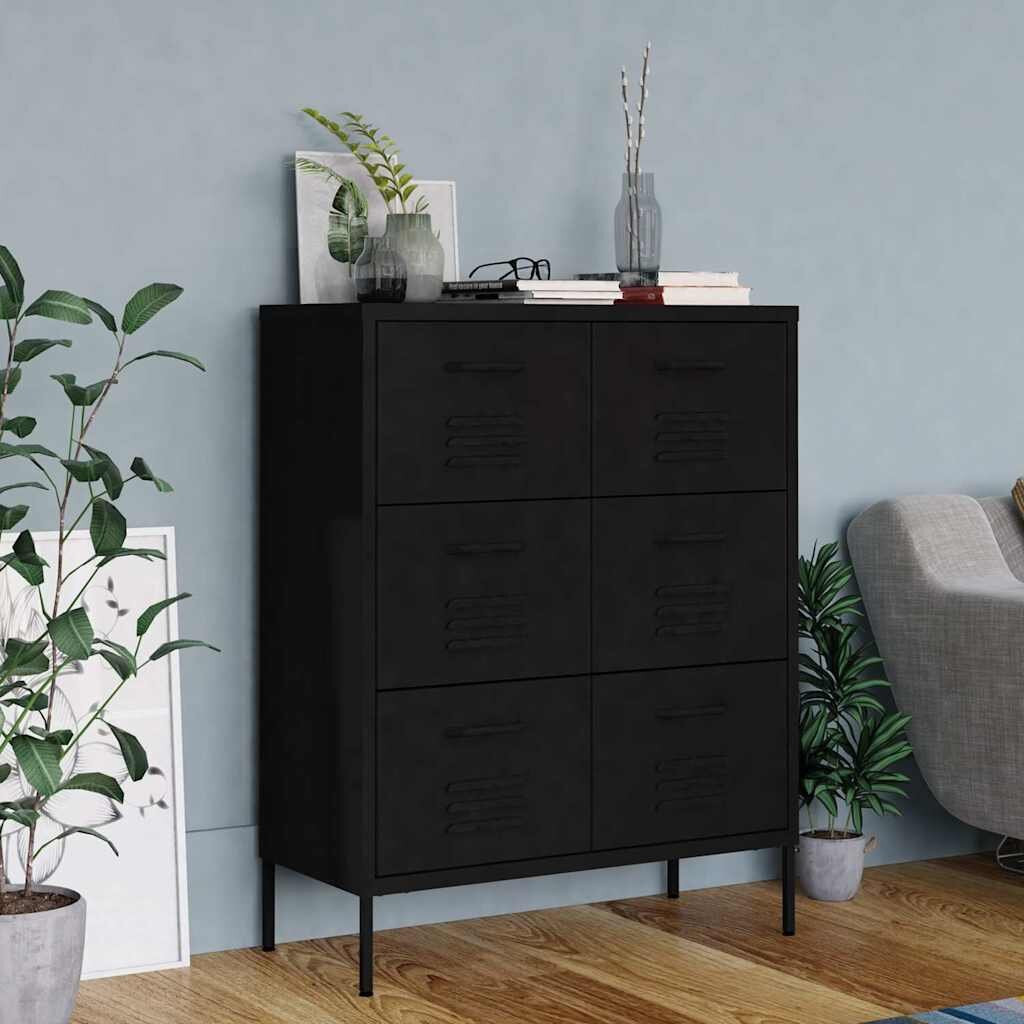 vidaXL Шкаф с чекмеджета черен 80х35х1015 см стомана