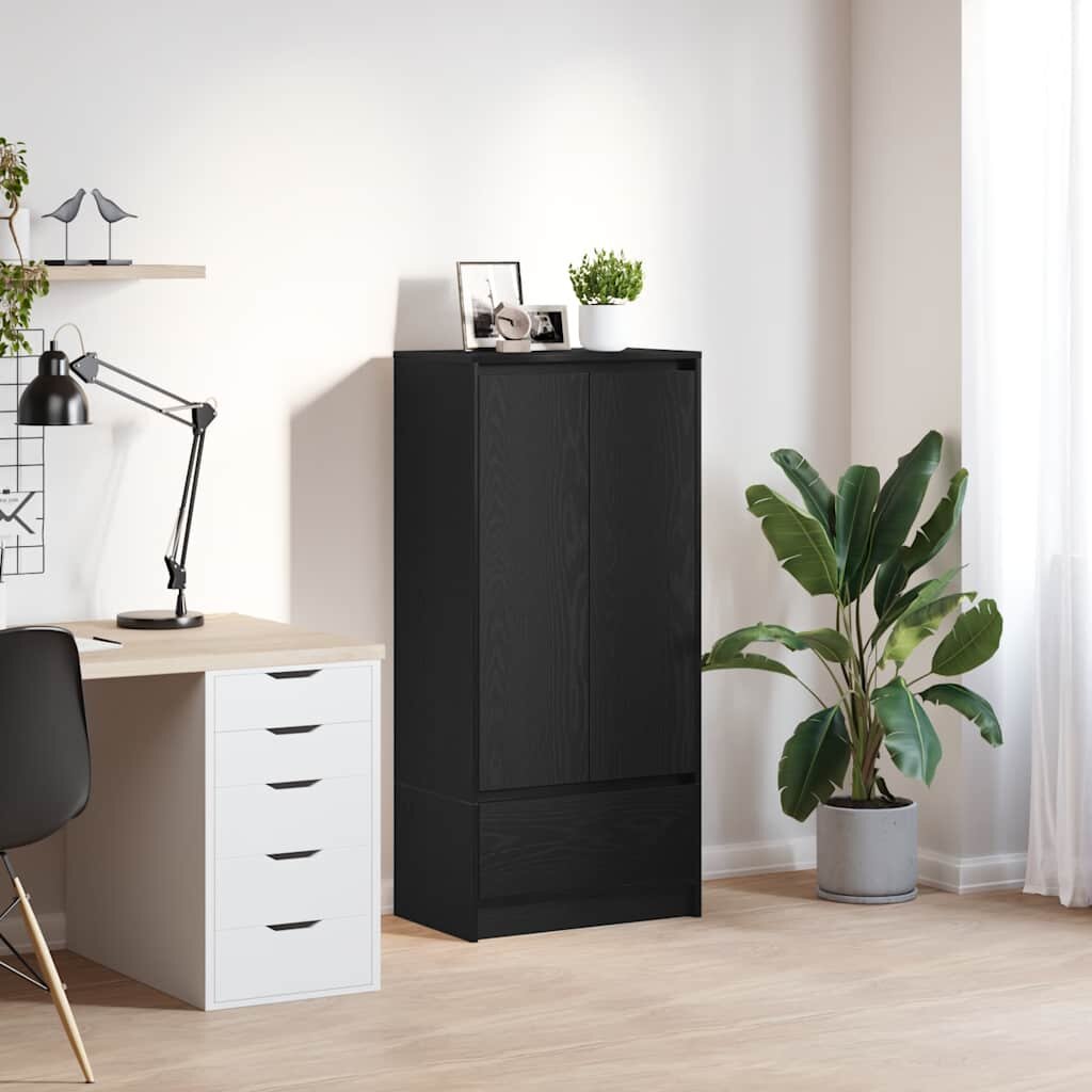 vidaXL Шкаф с чекмеджета черен дъб 555x34x1195 см инженерно дърво