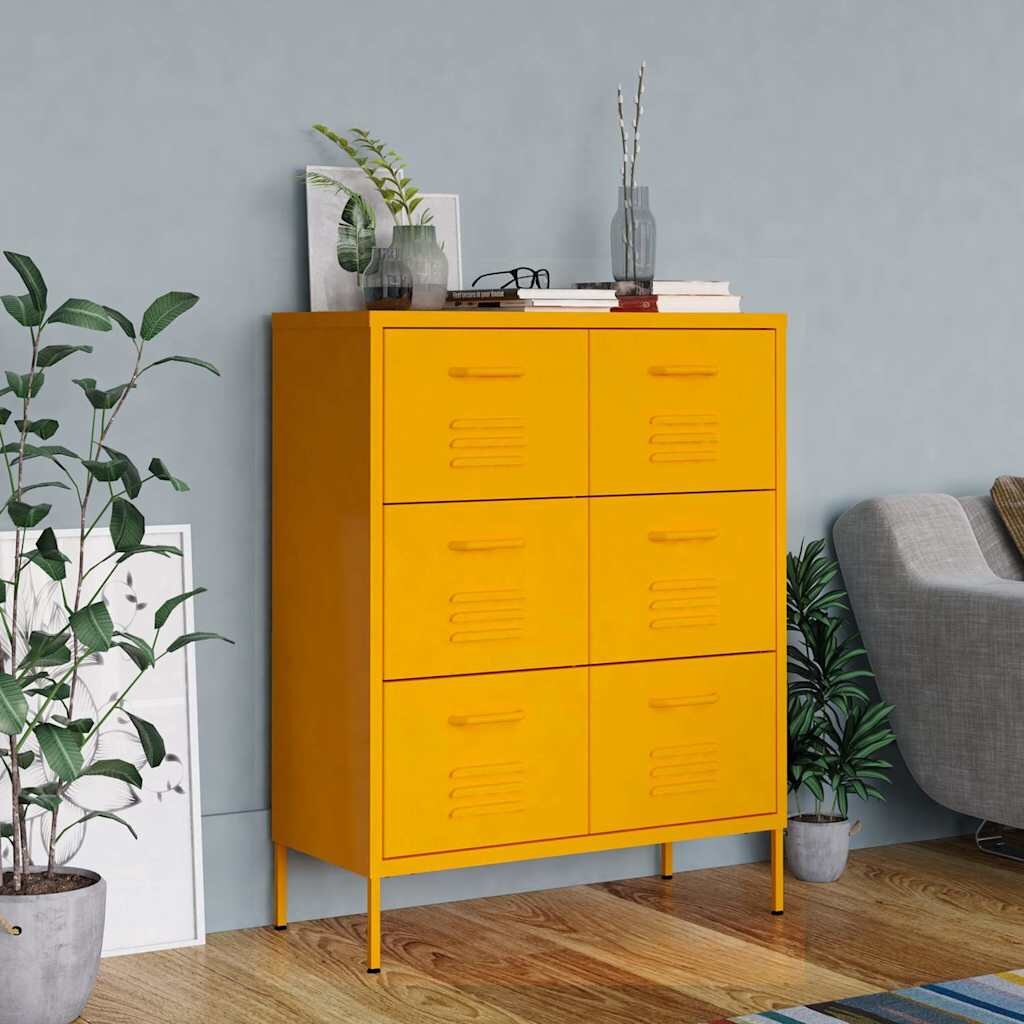 vidaXL Шкаф с чекмеджета горчица 80х35х1015 см стомана