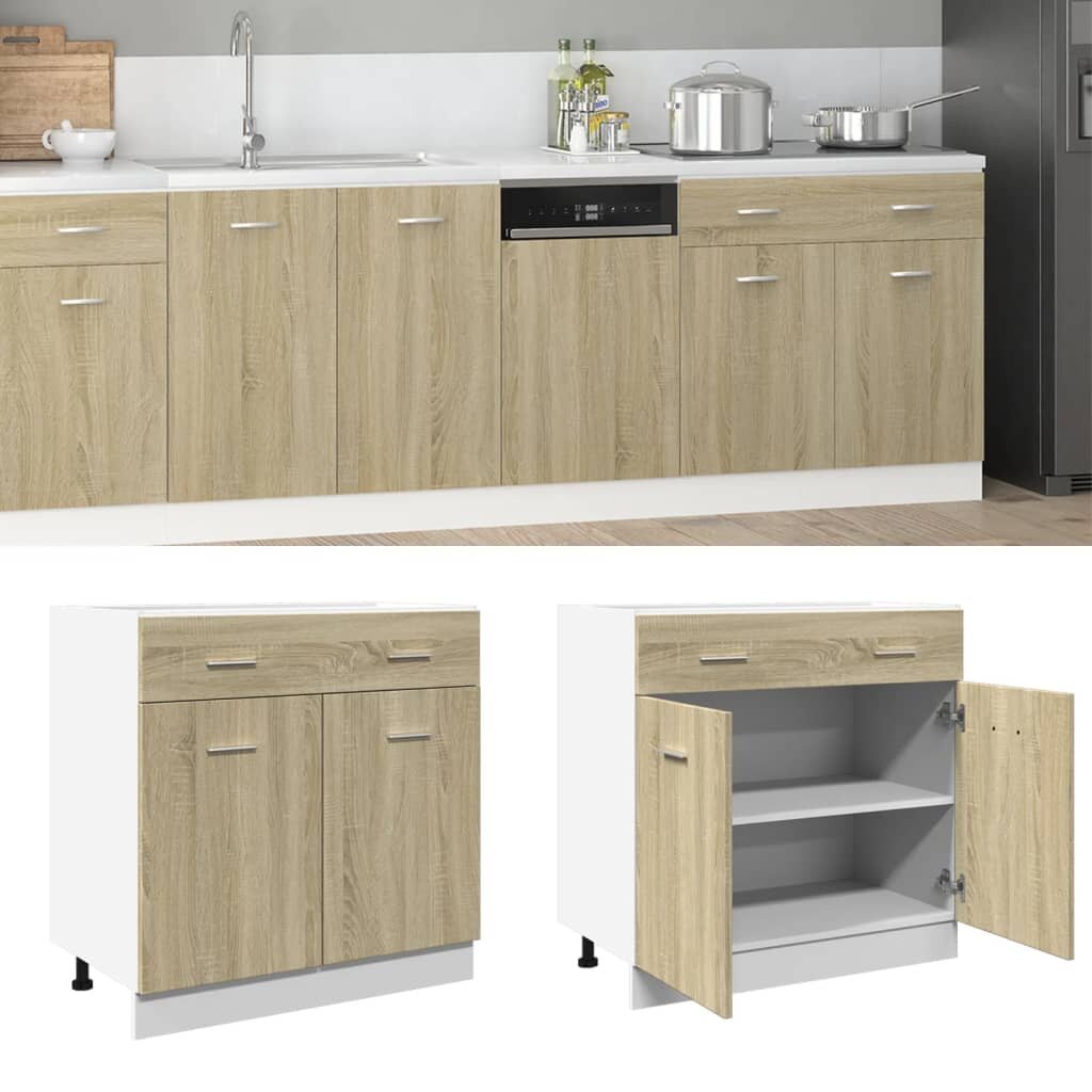 vidaXL Шкаф с чекмеджета "Lyon" дъб Сонома 80x46x815 см инженерно дърво