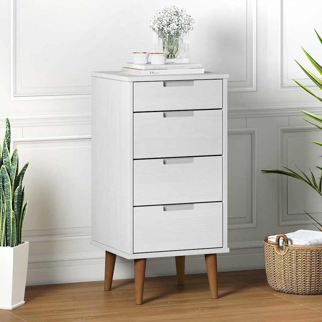 vidaXL Шкаф с чекмеджета MOLDE бял 40x35x82 см борово дърво масив