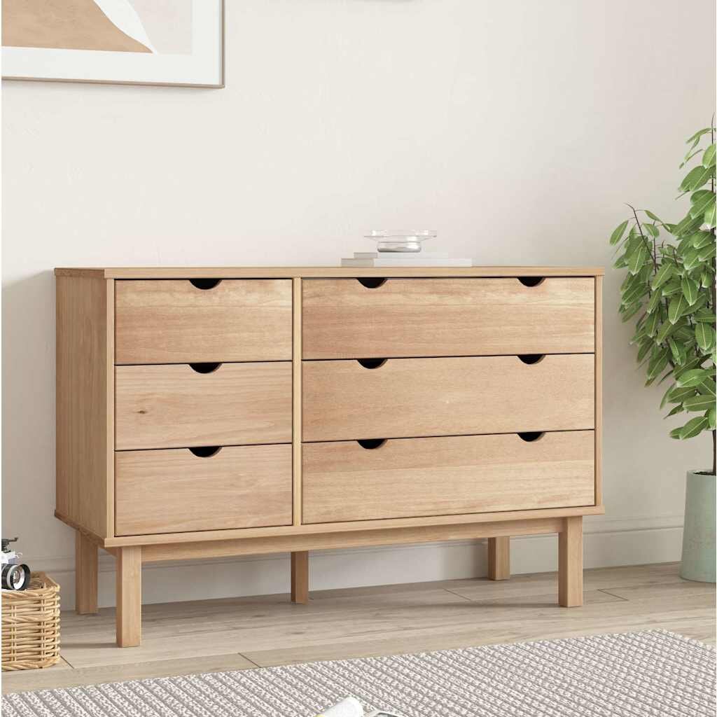 vidaXL Шкаф с чекмеджета OTTA 111x43x735 см борово дърво масив