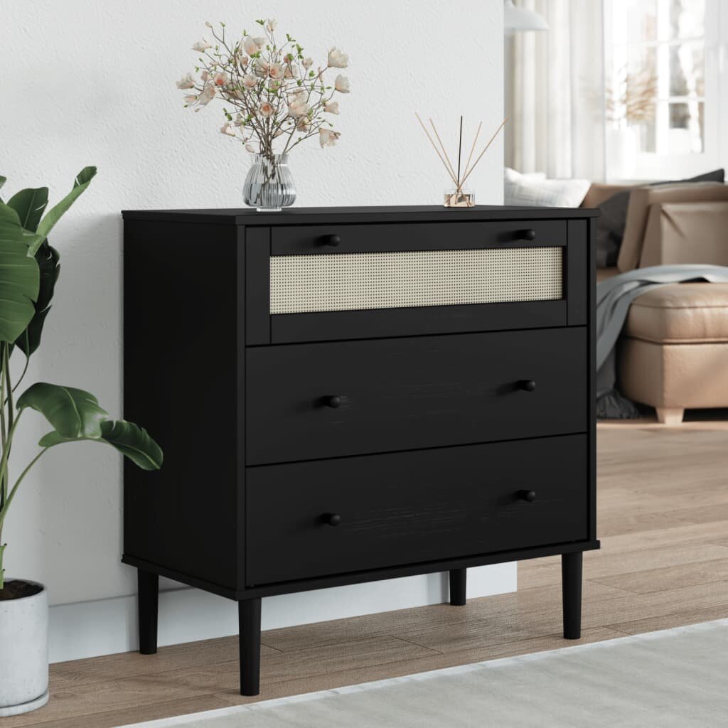 vidaXL Шкаф с чекмеджета SENJA черен 80x40x80 см бор масив
