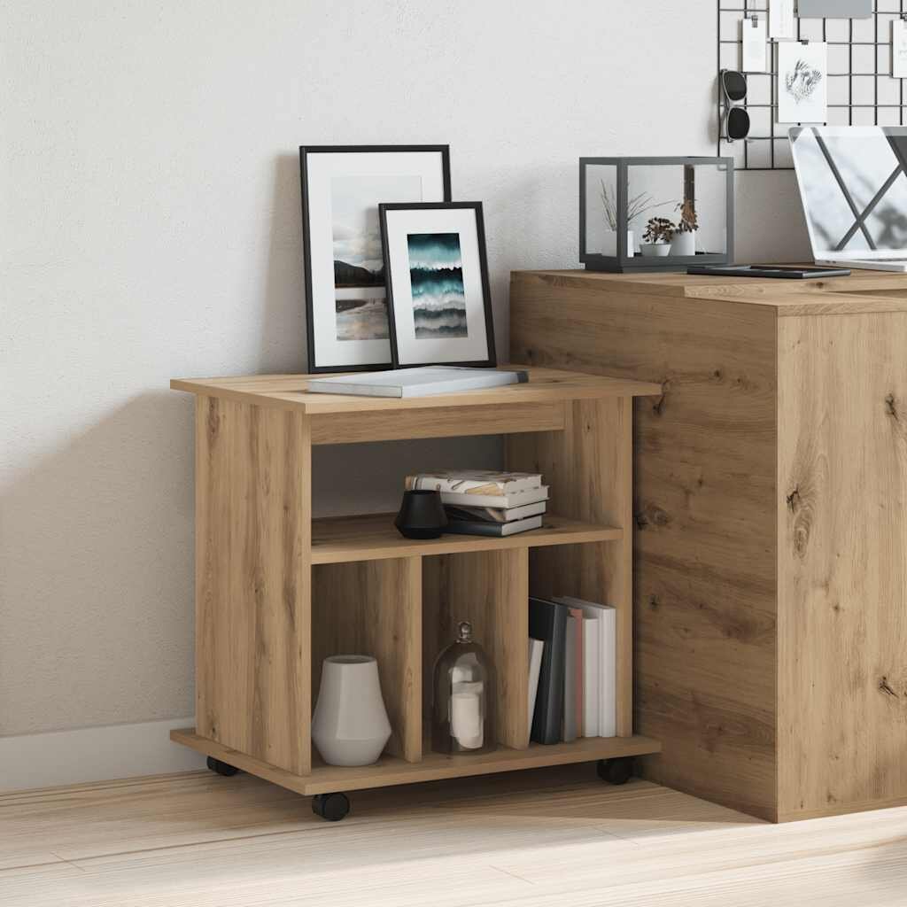 vidaXL Шкаф с колелца дъб артизан 60x45x60 см инженерно дърво