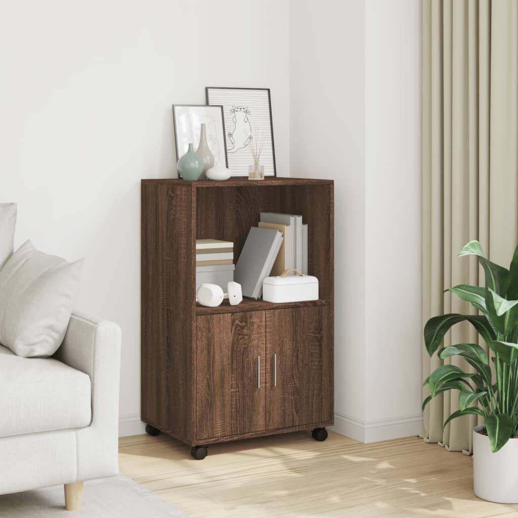 vidaXL Шкаф с колелца кафяв дъб 55x40x91 см инженерно дърво