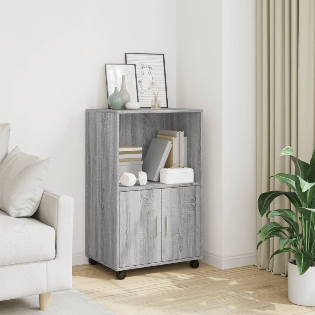 vidaXL Шкаф с колелца сив сонома 55x40x91 см инженерно дърво