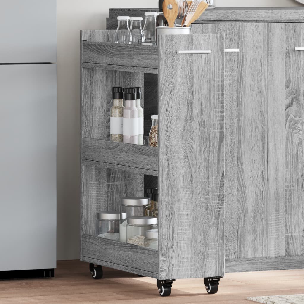 vidaXL Шкаф с колелца сив сонома 60x22x79 см инженерно дърво