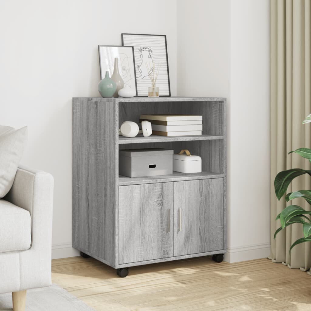 vidaXL Шкаф с колелца сив сонома 60x48x81 см инженерно дърво
