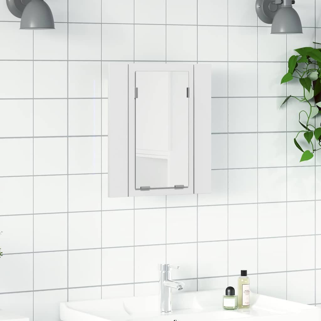 vidaXL Шкаф с LED огледало за баня бял 40x12x45 см акрил