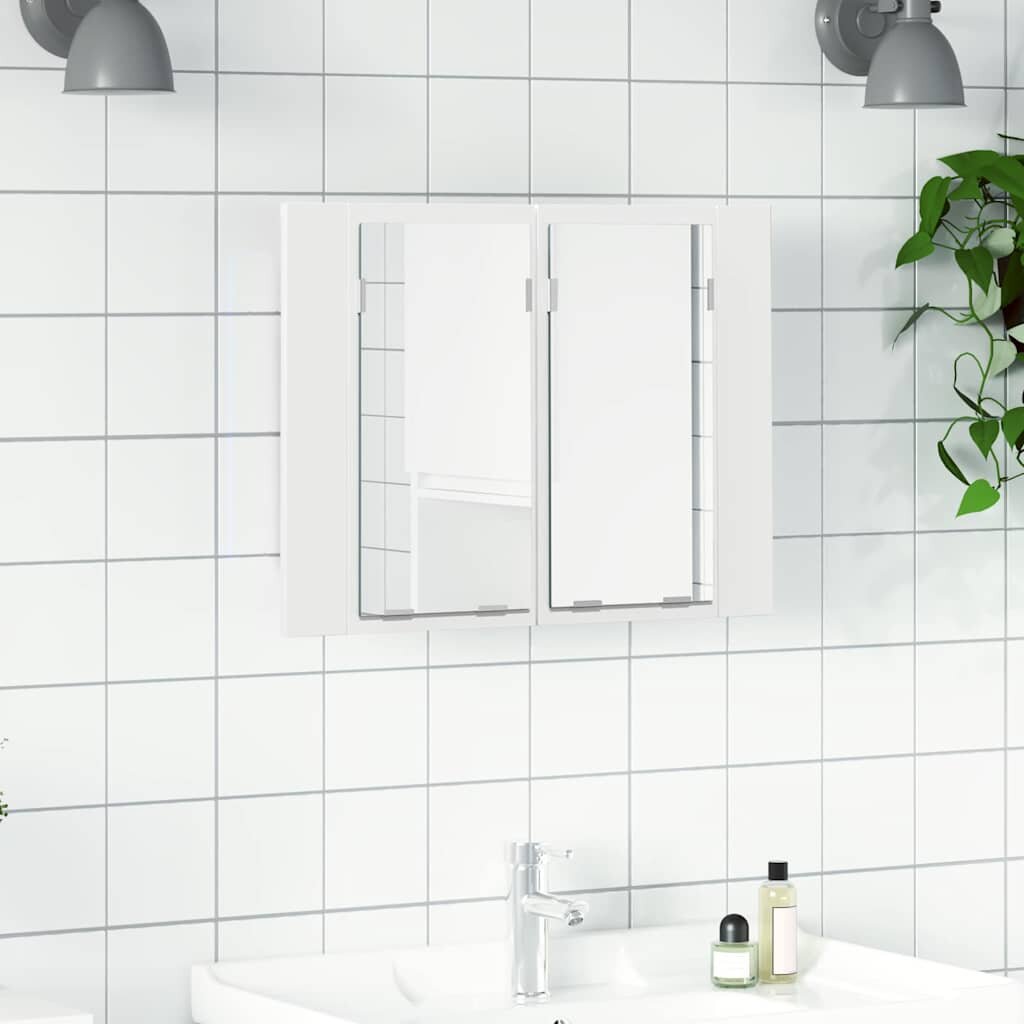 vidaXL Шкаф с LED огледало за баня бял 60x12x45 см акрил
