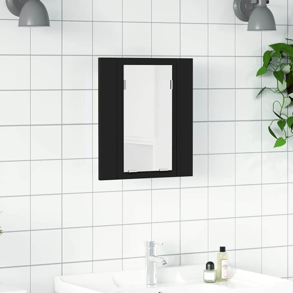 vidaXL Шкаф с LED огледало за баня черно 40x12x45 см акрил