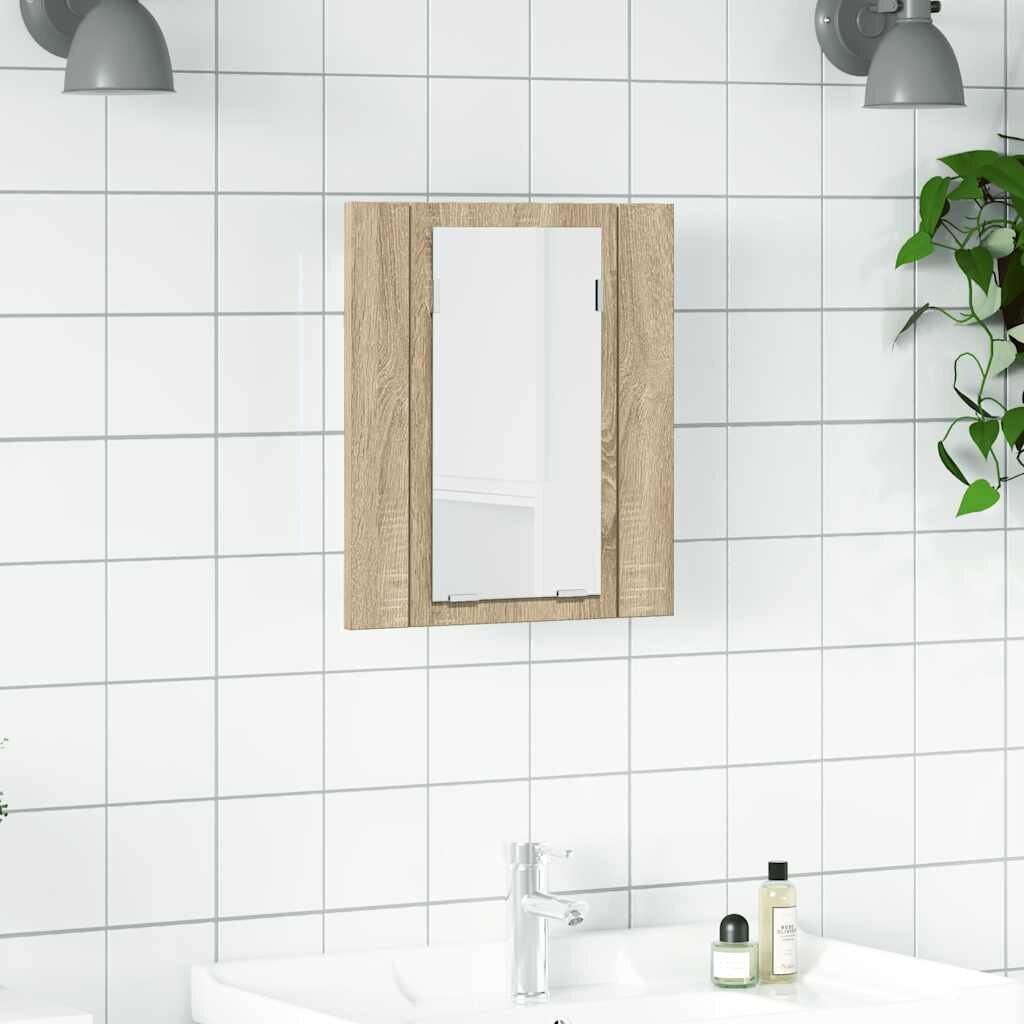 vidaXL Шкаф с LED огледало за баня дъб сонома 40x12x45 см акрил