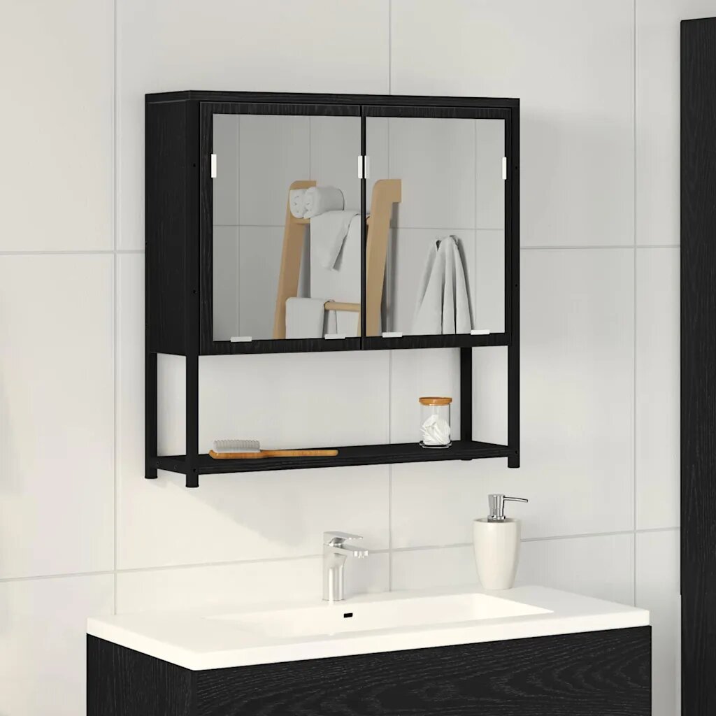 vidaXL Шкаф с огледало Черния дъб 60 x 16 x 60 см Инженерна дървесина