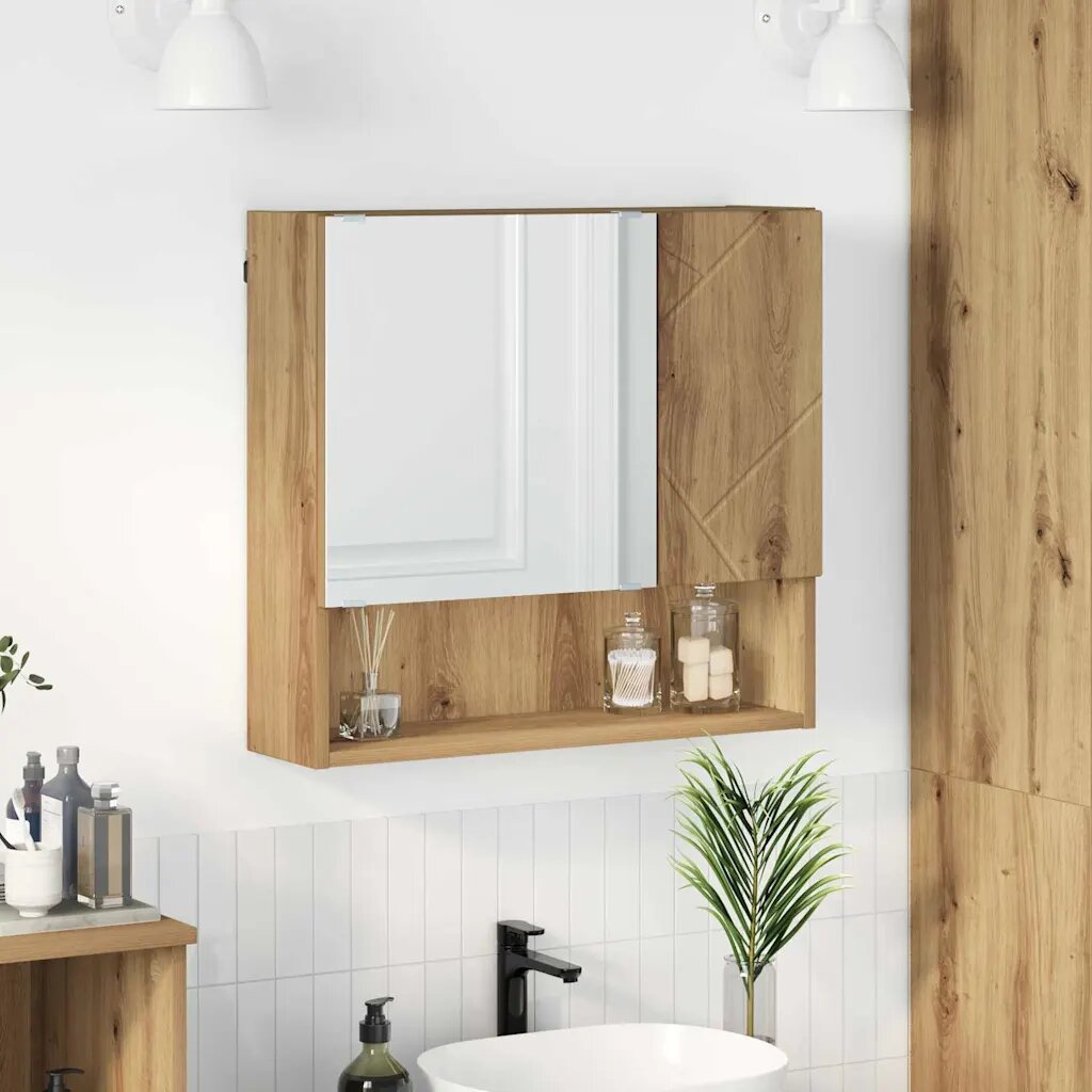 vidaXL Шкаф с огледало Дъб 59 x 17 x 55 см Инженерна дървесина