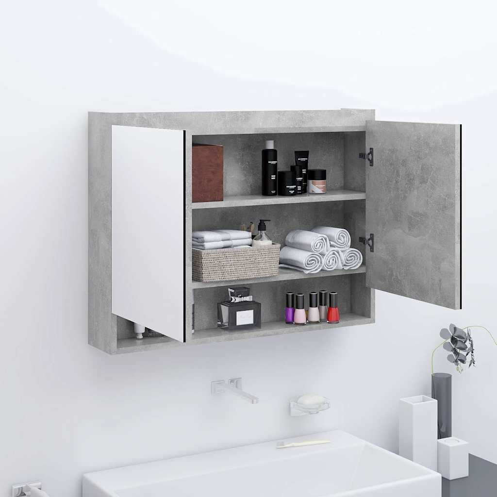 vidaXL Шкаф с огледало за баня 80x15x60 см МДФ бетонно сиво