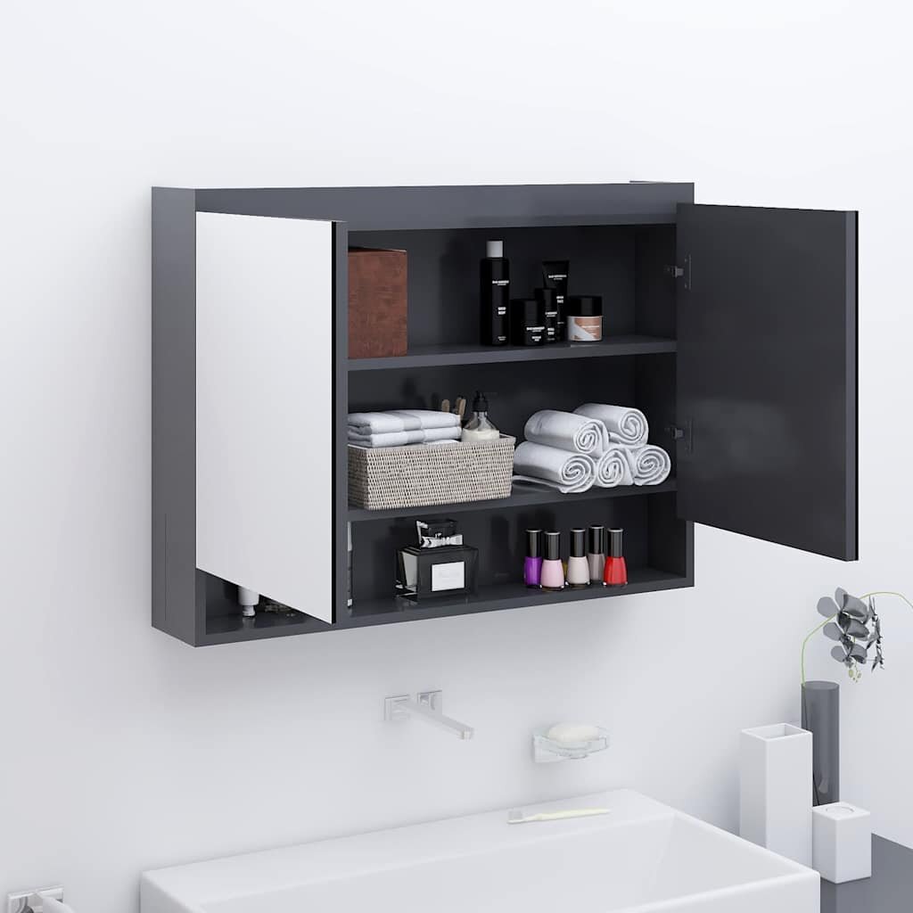 vidaXL Шкаф с огледало за баня 80x15x60 см МДФ сиво