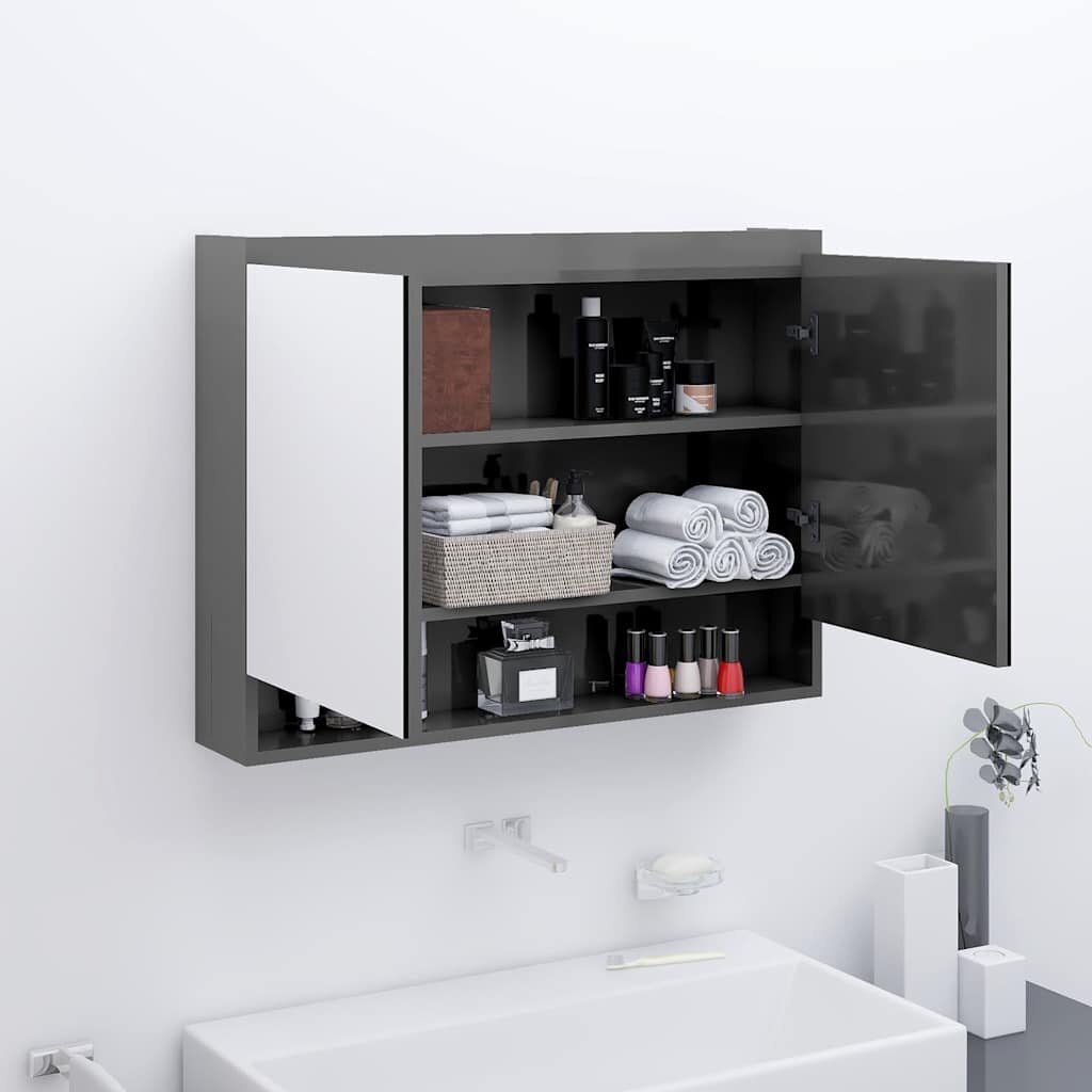 vidaXL Шкаф с огледало за баня 80x15x60 см МДФ сияйно сиво