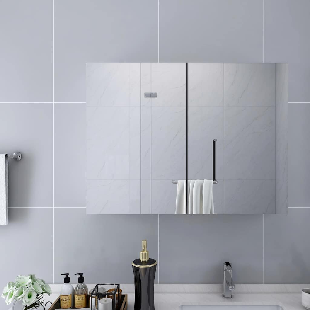 vidaXL Шкаф с огледало за баня бял 80x15x60 см МДФ
