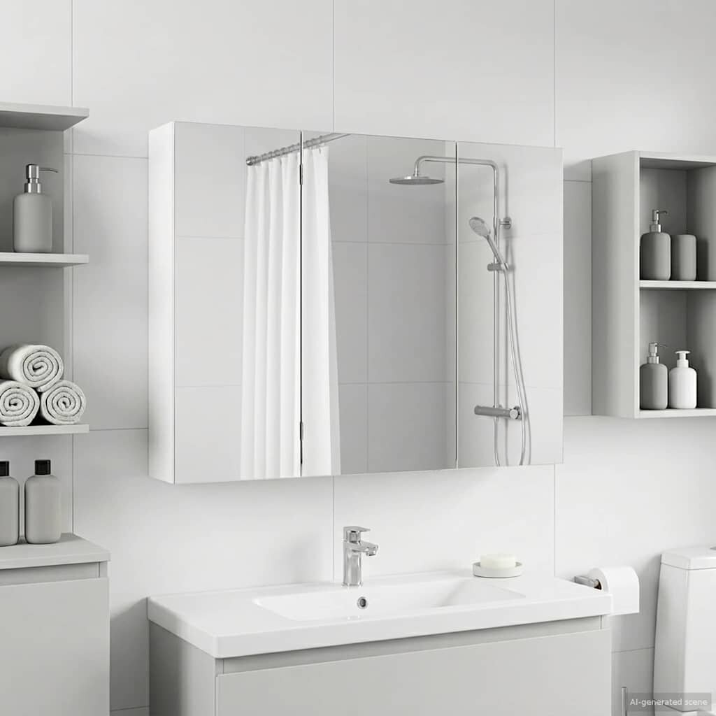 vidaXL Шкаф с огледало за баня Бяло 100 x 145 x 70 см