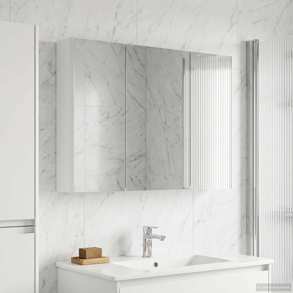 vidaXL Шкаф с огледало за баня Бяло 1035 x 155 x 70 см
