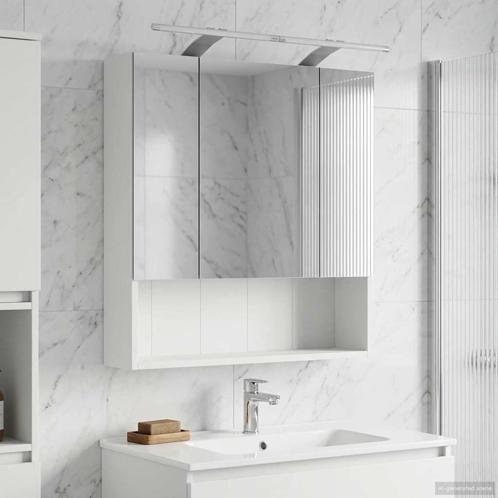 vidaXL Шкаф с огледало за баня Бяло 60 x 14.5 x 70 см