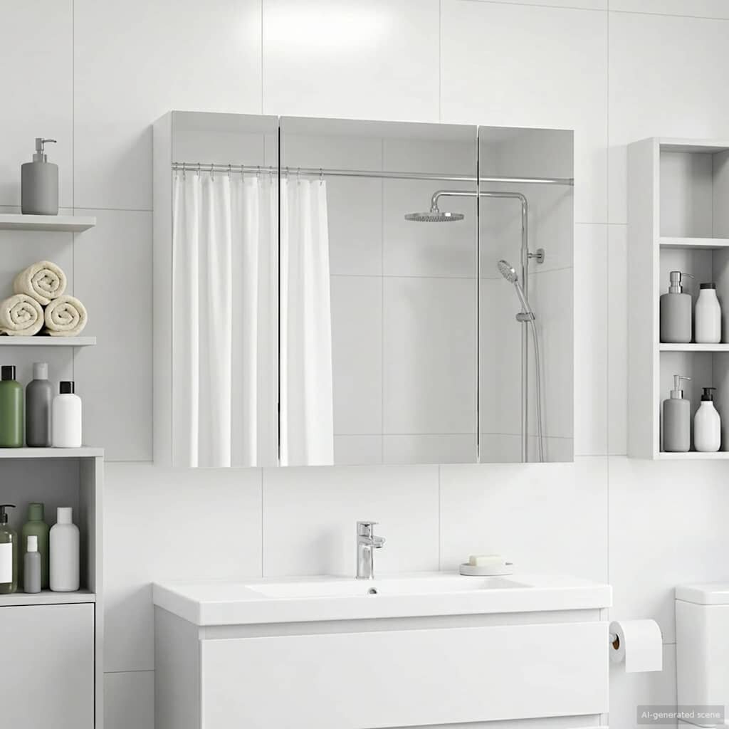 vidaXL Шкаф с огледало за баня Бяло 60 x 145 x 50 см