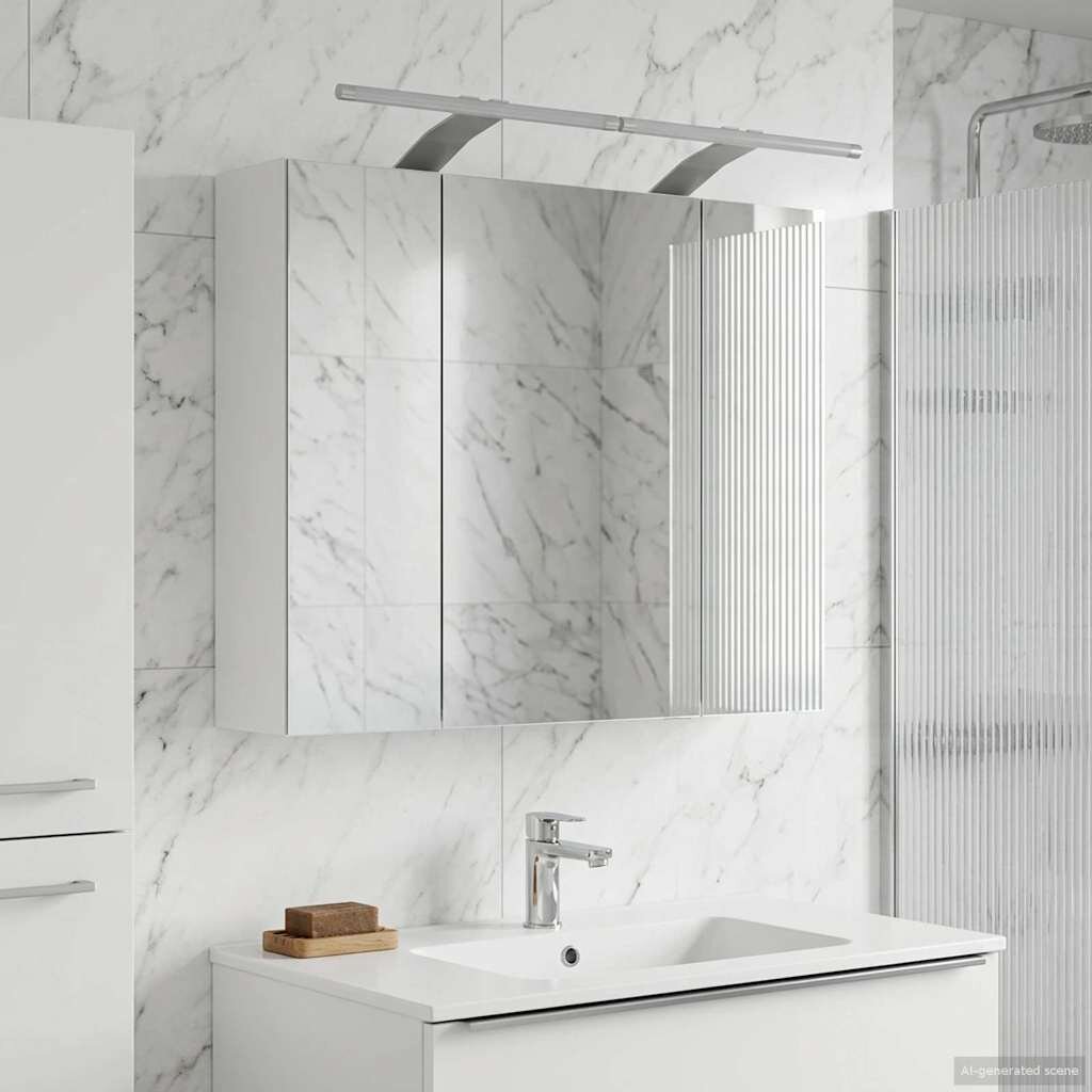 vidaXL Шкаф с огледало за баня Бяло 60 x 145 x 50 см