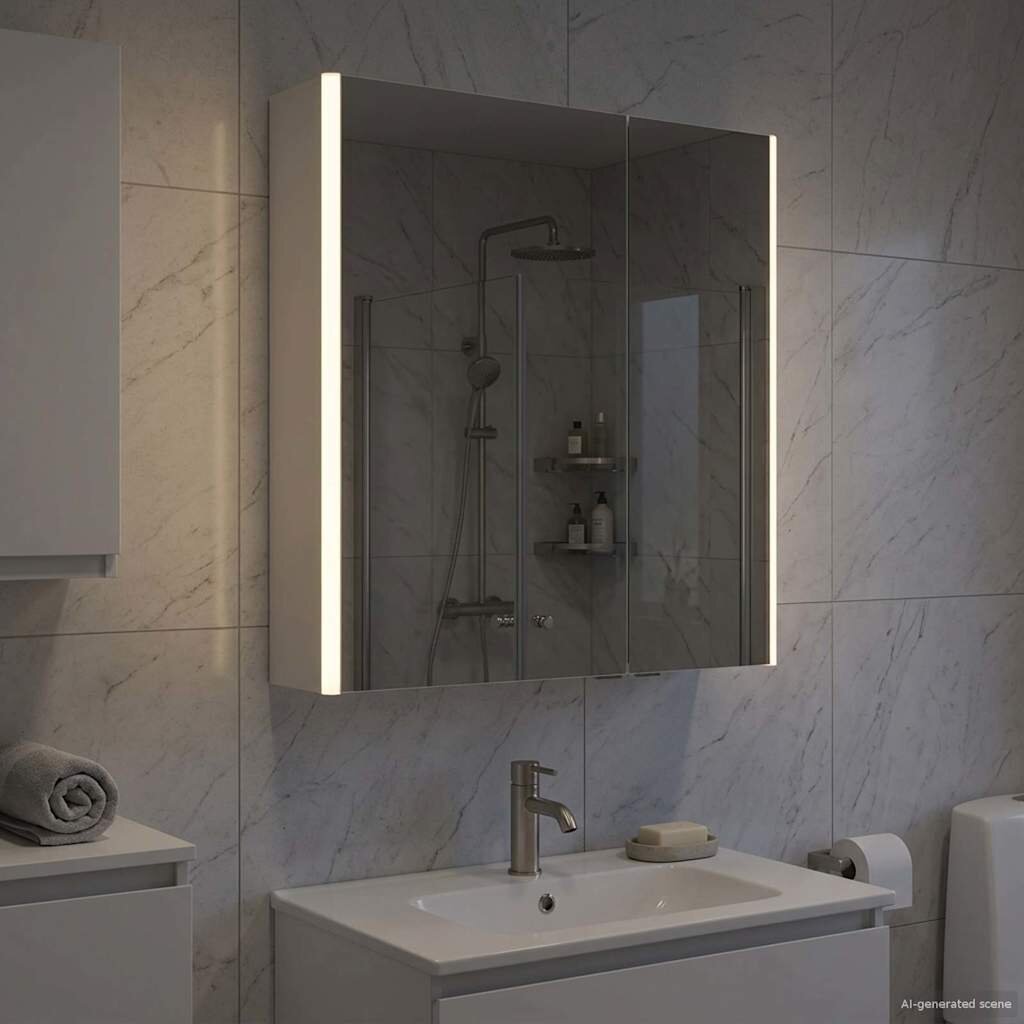 vidaXL Шкаф с огледало за баня Бяло 635 x 155 x 70 см