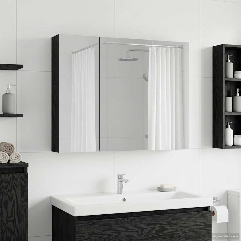 vidaXL Шкаф с огледало за баня Черния дъб 100 x 145 x 70 см