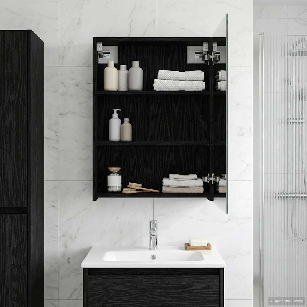 vidaXL Шкаф с огледало за баня Черния дъб 50 x 145 x 70 см