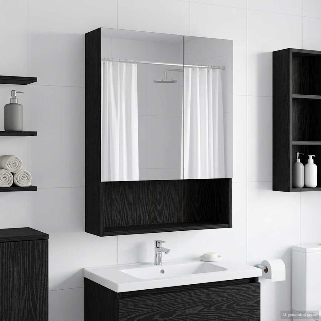 vidaXL Шкаф с огледало за баня Черния дъб 50 x 145 x 70 см
