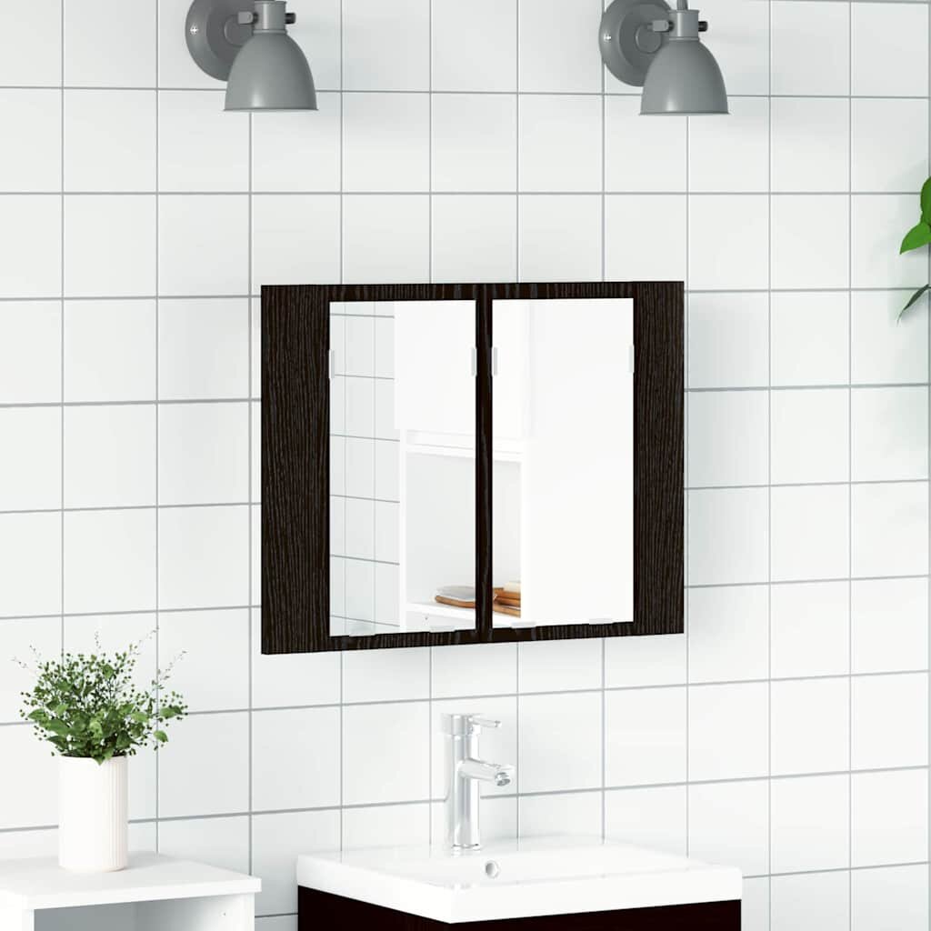 vidaXL Шкаф с огледало за баня Черния дъб 60 x 12 x 45 см
