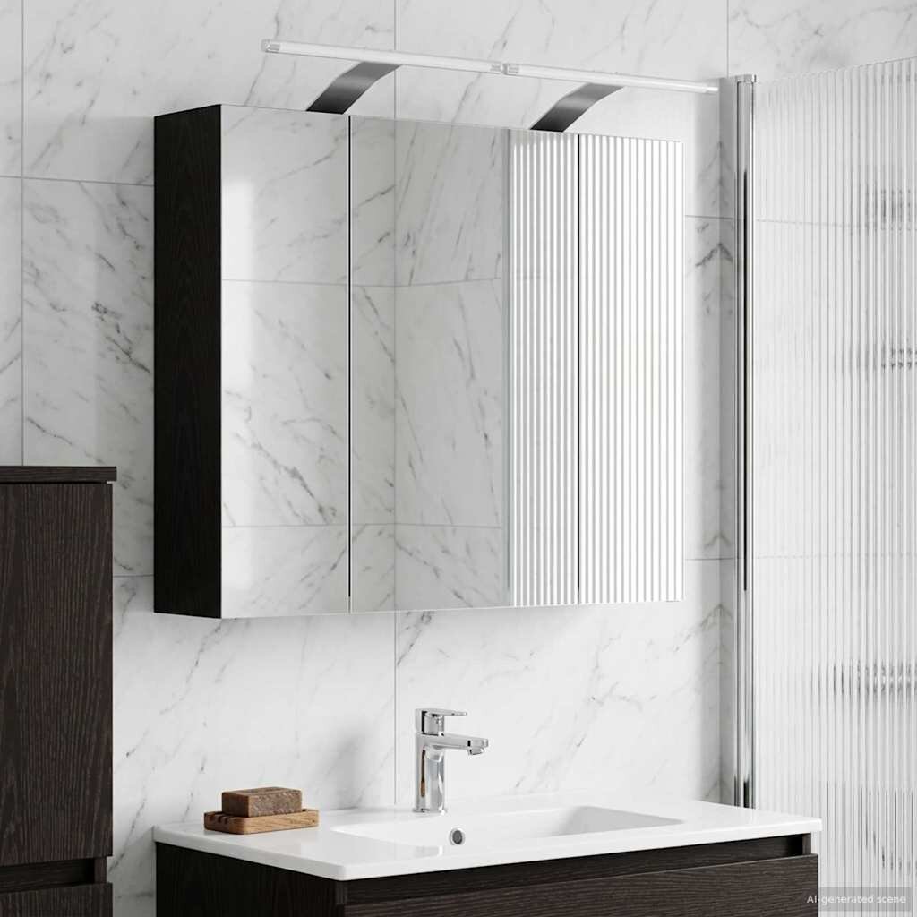 vidaXL Шкаф с огледало за баня Черния дъб 60 x 145 x 50 см