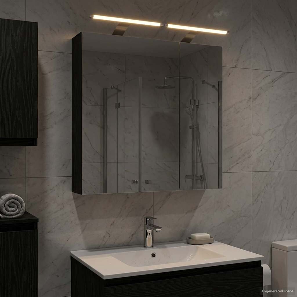 vidaXL Шкаф с огледало за баня Черния дъб 60 x 145 x 70 см
