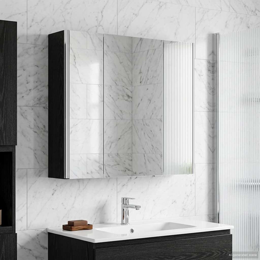 vidaXL Шкаф с огледало за баня Черния дъб 635 x 155 x 605 см