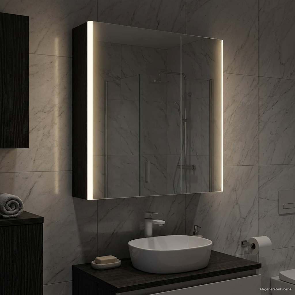 vidaXL Шкаф с огледало за баня Черния дъб 635 x 155 x 70 см