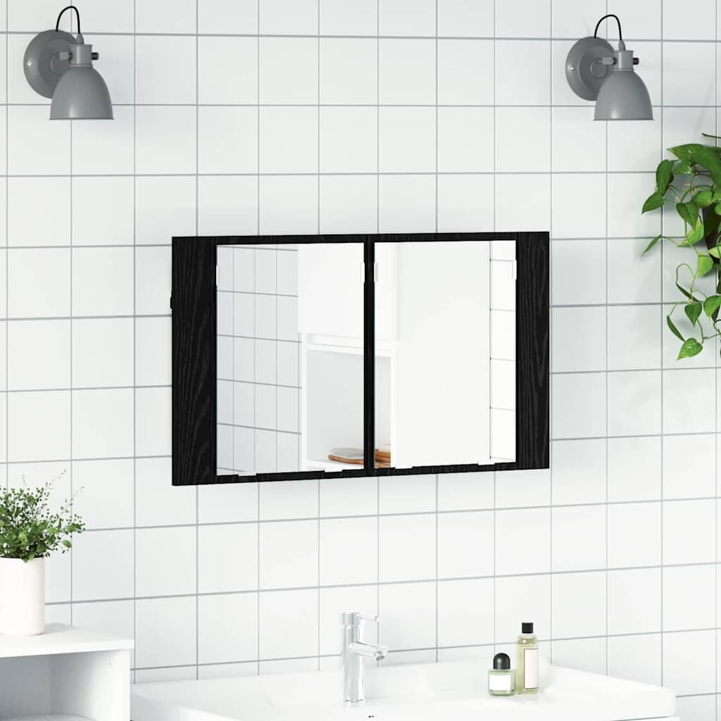 vidaXL Шкаф с огледало за баня Черния дъб 80 x 12 x 45 см